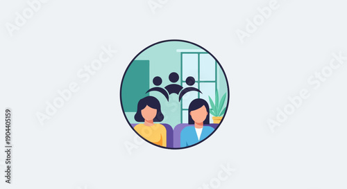 Diverse group attends meeting, sitting on couches with a plant