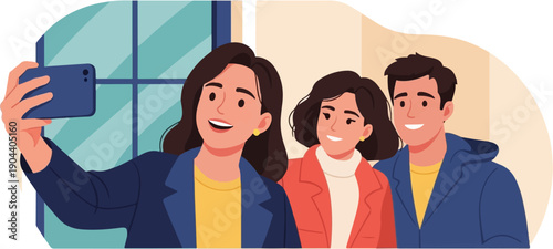 Diverse friends happily capture a shared moment with a smartphone selfie