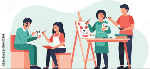 Diverse group of people engaged in a creative painting class