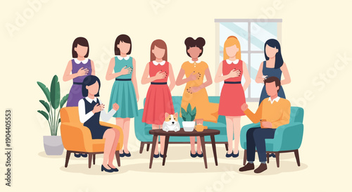 Diverse group of people in a living room setting