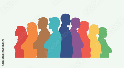 Diverse group of people in colorful silhouette profiles