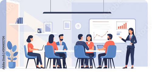 Diverse team collaborating in a modern office meeting room