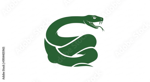 Green snake with open mouth curled up in aggressive stance on white background symbolizing danger and warning