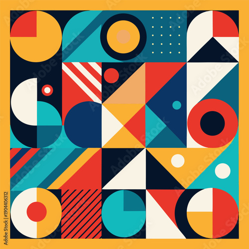 Colorful Geometric Pattern with Circles and Triangles – Modern Abstract Vector Design