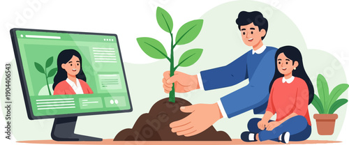 Family learns about online planting with help from a digital teacher