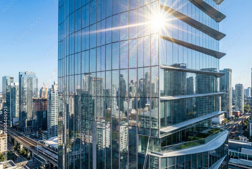Fototapeta premium Modern City High-Rise with Integrated Solar Window Technology