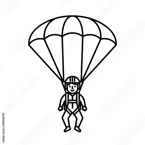Flat skydiver flying with parachute isolated cartoon vector