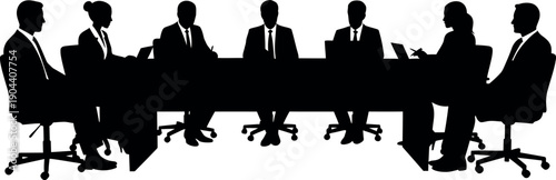 Business team silhouette sitting at conference table for meeting