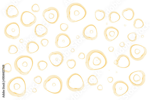 Round yellow irregular ornaments on a transparent background. Abstract decorative png  pattern