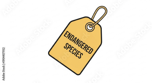 Yellow endangered species tag with loop on white background symbolizing conservation and conservation efforts globally