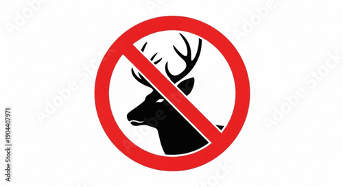 No hunting deer warning sign with red circle and antlered head silhouette