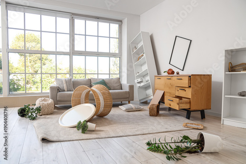 Interior of messy living ro...