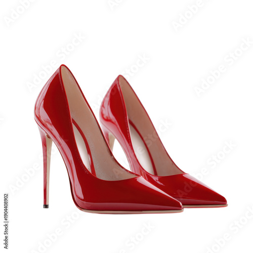 A pair of elegant red high heels on transparent background