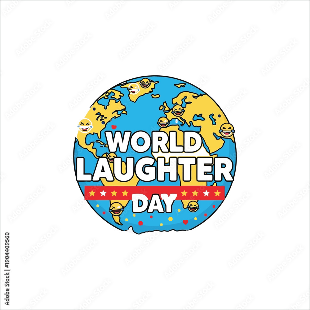 Fototapeta premium Colorful cartoon globe illustration with the text world laughter day