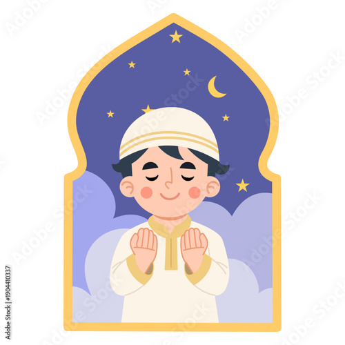 Illustration of a Muslim boy praying
