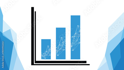 Three blue bars of increasing height on a black coordinate system with a white geometric mesh pattern inside the bars and blue side patterns.