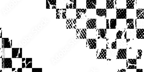 Race flag grunge background, car rally or motocross finish flag with vector checker pattern. Grunge race flag for car racing sport or bike speedway, motorsport