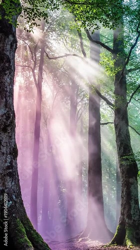 Seamless Forest Dreamscape Focus on the perfect looping quality, creating an infinite, meditative visual of a pastel, pulsing, hazy forest.