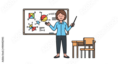  illustration of teacher explaining lesson in front of whiteboard