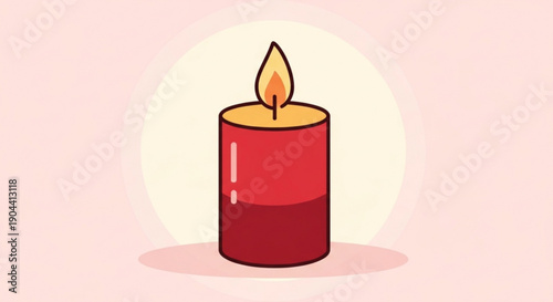 Red candle with flame on pink background warm and cozy atmosphere simple illustration