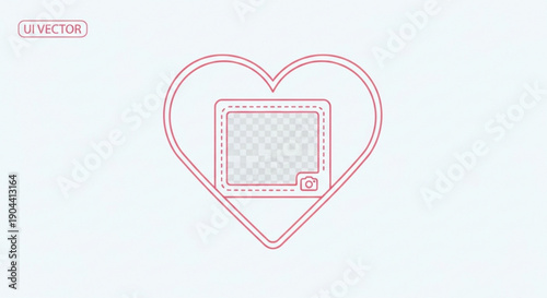 Heart shaped frame with clipping mask for photo editing red outline on light background