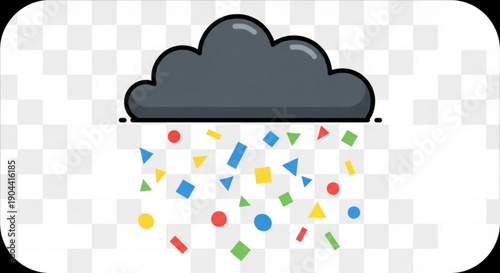 Colorful confetti and shapes falling from a gray cloud on a transparent background symbolizing celebration and celebration concepts