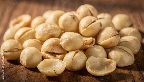 Delicious Macadamia Nuts on Rustic Wood