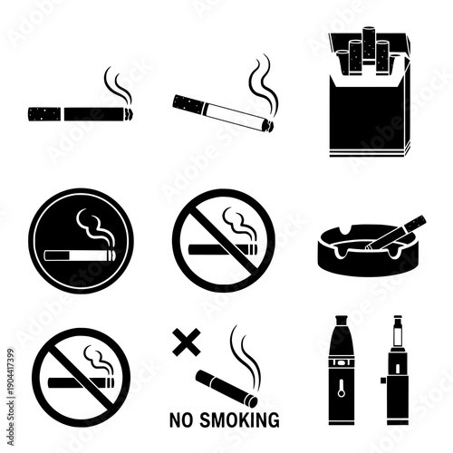 Cigarette icon silhouette black vector smoking symbol set