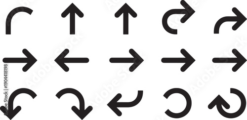 Collection of various black arrows on white background for navigation and direction guidance