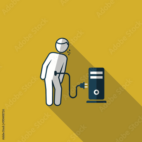 Person sweating while charging an electric vehicle with a charging station.