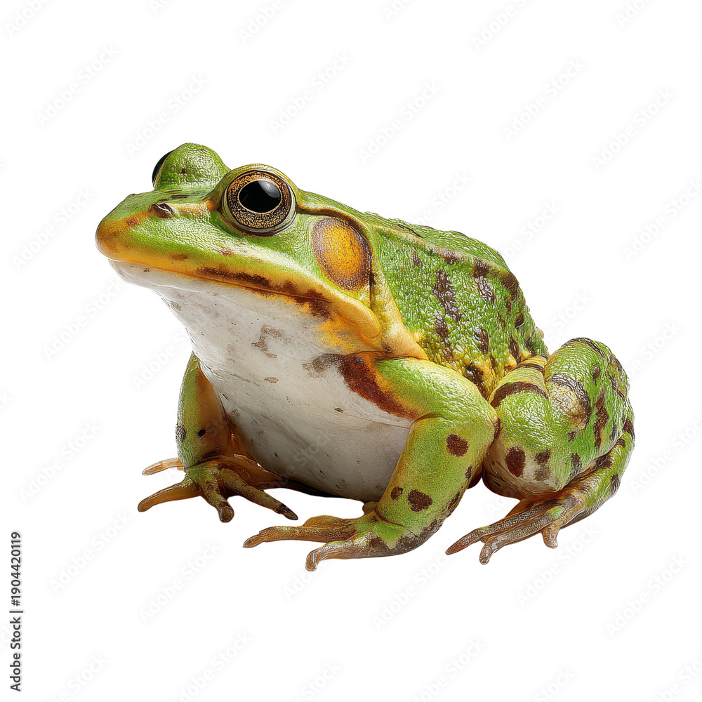 Fototapeta premium Frog green sitting isolated on transparent background 