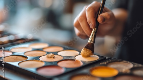 A hand applying makeup with precision. Soft tones and quality tools are essential for creating beauty looks. This image captures the art of makeup application beautifully. AI