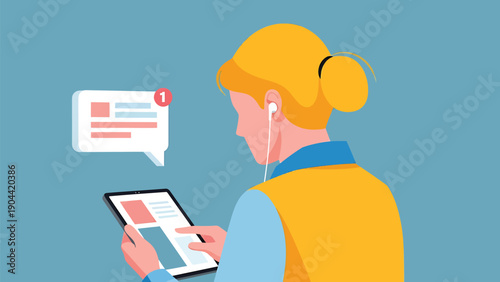 An illustration depicts a mobile phone displaying a webpage above which floats a message notification bubble with a red number 1 high quality professional detailed modern