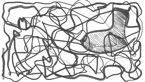 On the screen is a tangled, shaggy wire or rope. Part of it contains a hatched shape resembling a sock.