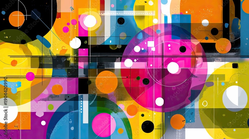 Obraz premium Colorful Abstract Design with Geometric Shapes and Circular Patterns