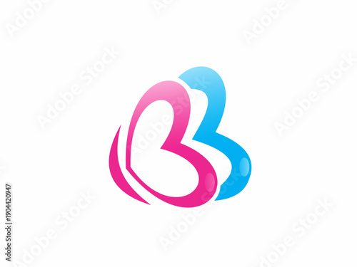 Abstract Double Heart Letter B Logo Design