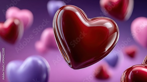 Romantic Valentine's Day Glossy Red Glass Hearts Background