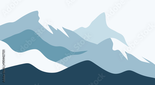Layered Abstract Blue Mountain Range in Winter