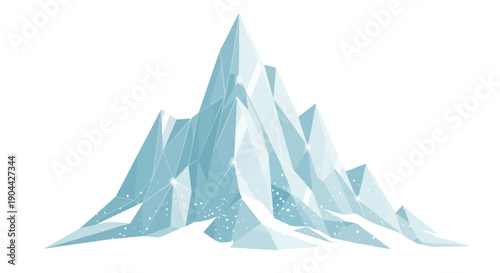 Illustration of a large ice sculpture resembling a mountain range with a cold and wintry feel against a plain white background.