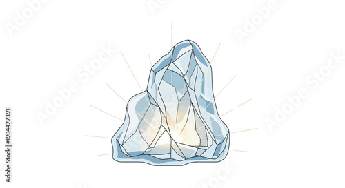 Vector illustration of a glowing ice sculpture with a radiant sunburst effect, set against a clean white background.