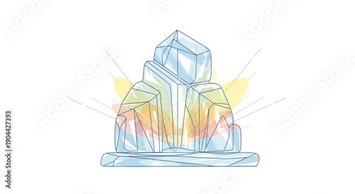 Vector illustration of ice sculptures at a winter festival with people celebrating in a cold, snowy environment with happy mood.