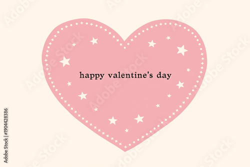 Pink heart with dotted border and stars for happy valentines day greeting