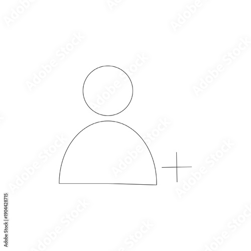 Invite user icon showing user symbol with plus sign in minimal line design. Represents adding user, sending invitation or granting access in UI systems.