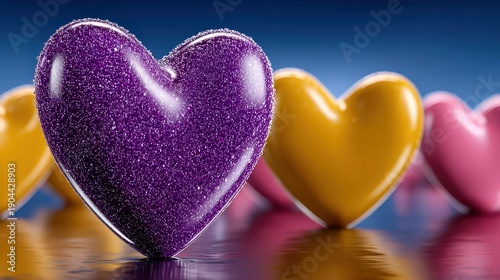 Valentine's Day Romantic Love Purple and Yellow Sparkling Hearts