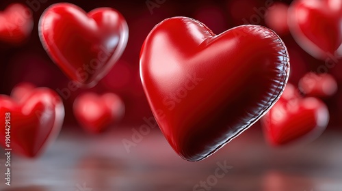 Romantic Valentine's Day Red Heart Balloons on Bokeh Background