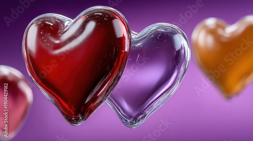 Valentine's Day Romantic Glossy Glass Hearts 3D Illustration
