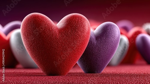 Red and Purple Textured Hearts for Romantic Valentine's Day