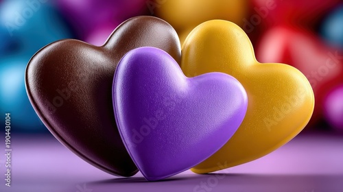 Three Colorful Textured Hearts for Valentine's Day Romantic Concept
