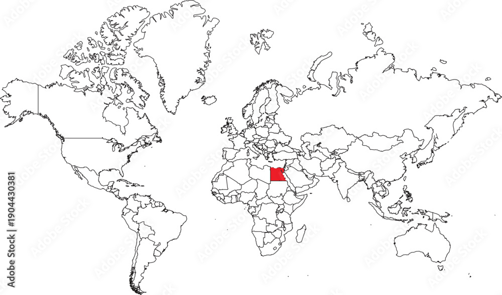 Fototapeta premium World map with Egypt highlighted in red global location