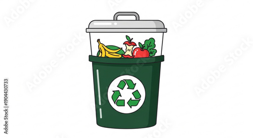 Green recycling bin filled with organic fruit and vegetable waste eco friendly waste management sustainable living practices